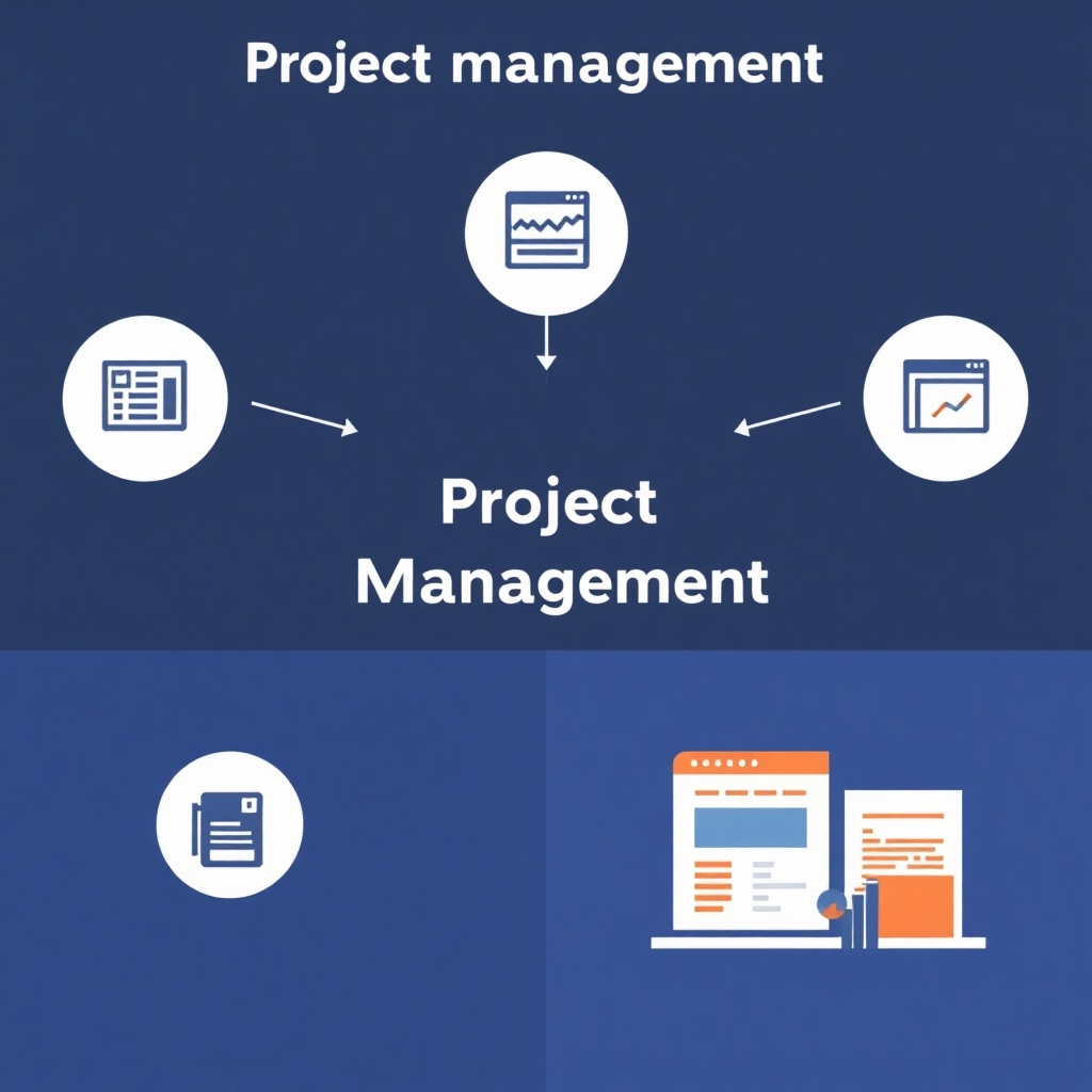 A modern, minimalist graphic illustrating the efficiency of project management using Levittols. Utilize a sophisticated color scheme and a clean design to highlight productivity.