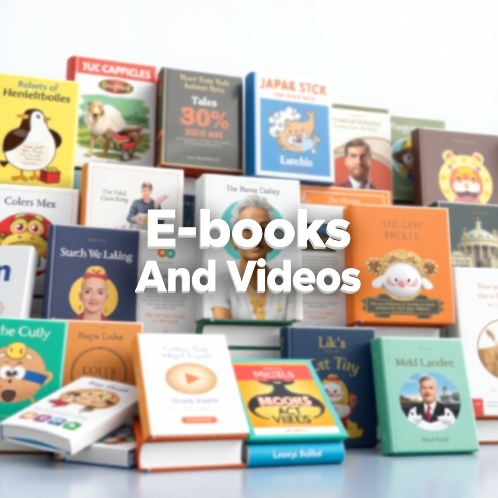 An image showcasing a collection of high-quality ebooks and video tutorials available on Levittols, highlighting the breadth and depth of the learning resources. The image should look professional and aspirational.
